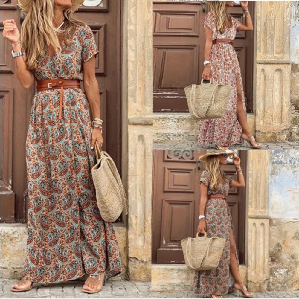 New Handmade Medium Bohemian Maxi Dress with Belt